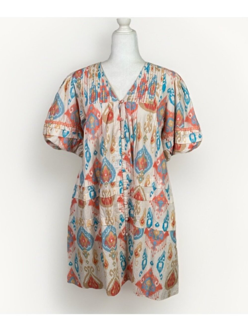 Marigold Victoria Dunn Mini Dress Size L Camille Sunkissed Boho Pockets Ikat NWT